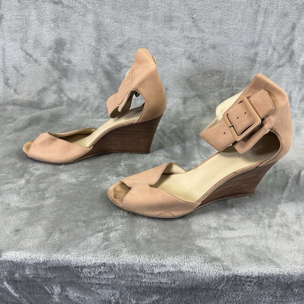 Nine West Women's 10 Light Pink Leather Nubuck Wedge Sandal Crudenza